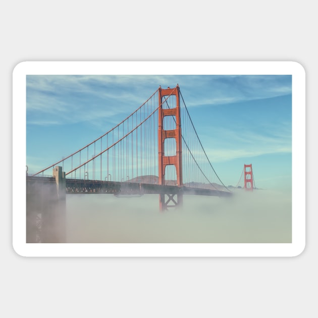 Golden Gate with Fog Sticker by jvnimages
